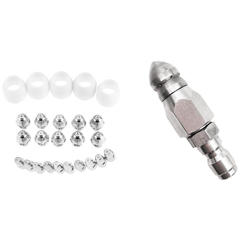 NANLIY- 1X Pressure Washer Sewer Jetter Nozzle & 25x Cut80 Lg80 80A Plasma Cutter P80 Machine Porcelain Cup Electrode Tip