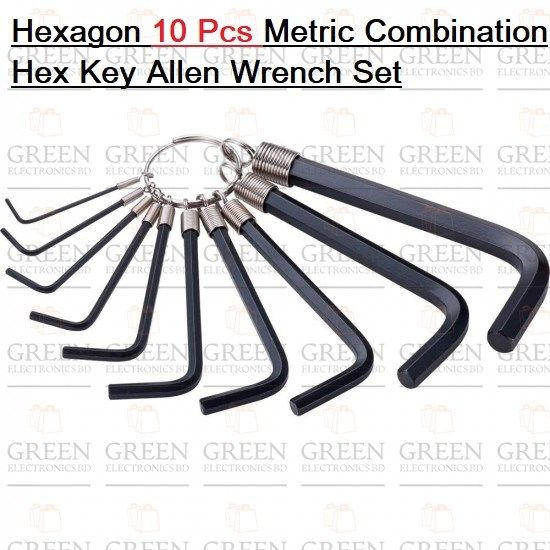 Hexagon 10 Pcs Metric Combination Hex Key Allen Wrench Set 1mm To 10mm Keyring Hand Bicycle Repair Tool Set
