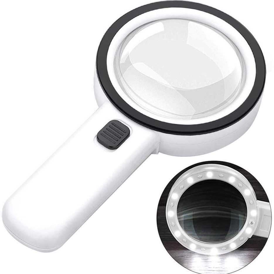 Led Magnifying Glass 30X Handheld Magnifier Reading Magnifying Glass Lens-English Gift Box white