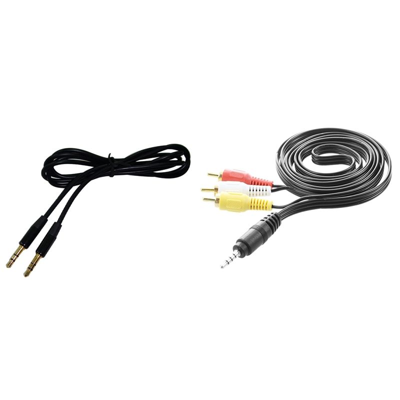 4.9Ft 3.5mm Plug to 3 RCA Male Adapter AV Extension Cable & 3.5mm Auxiliary Aux Male to Male Stereo Cord Audio Cable