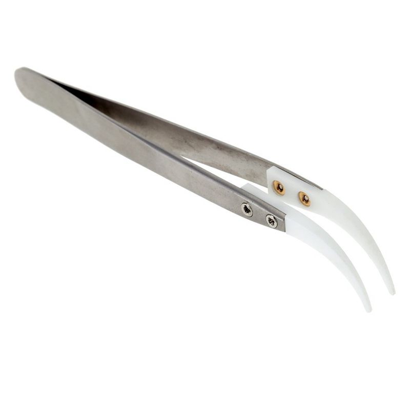 Ceramic tweezers with stainless steel handle Refractory Curved Corrosion Resistant Acid Resistant pointed tweezers