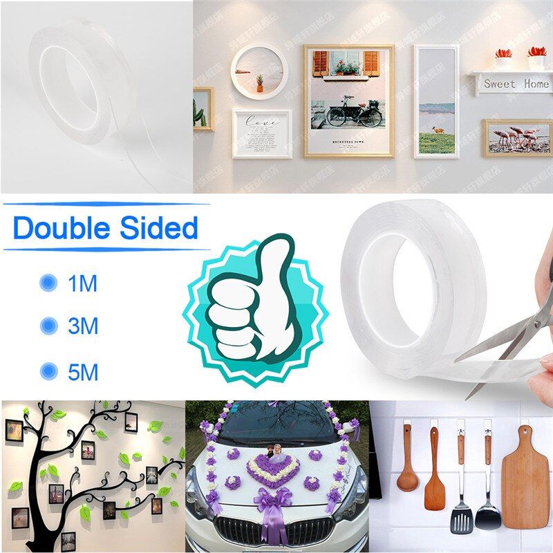 Reusable 600 Times.Nano Adhesive Tape Double Sided Adhesive Gel Tape Glue Household Transparent Tapes Non-slip Stickiness Tape