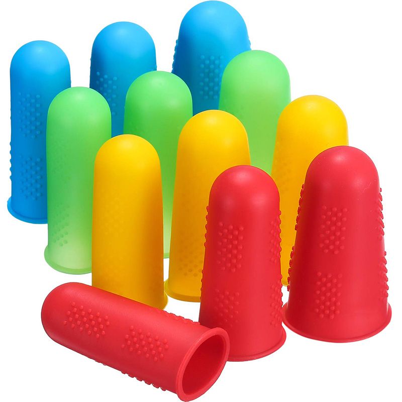 12 Pieces Hot Glue Finger Caps Silicone Finger Protectors for Hot Glue Wax Rosin Resin Honey Adhesives Scrapbooking Sewing in 3 Sizes (Multicolor)