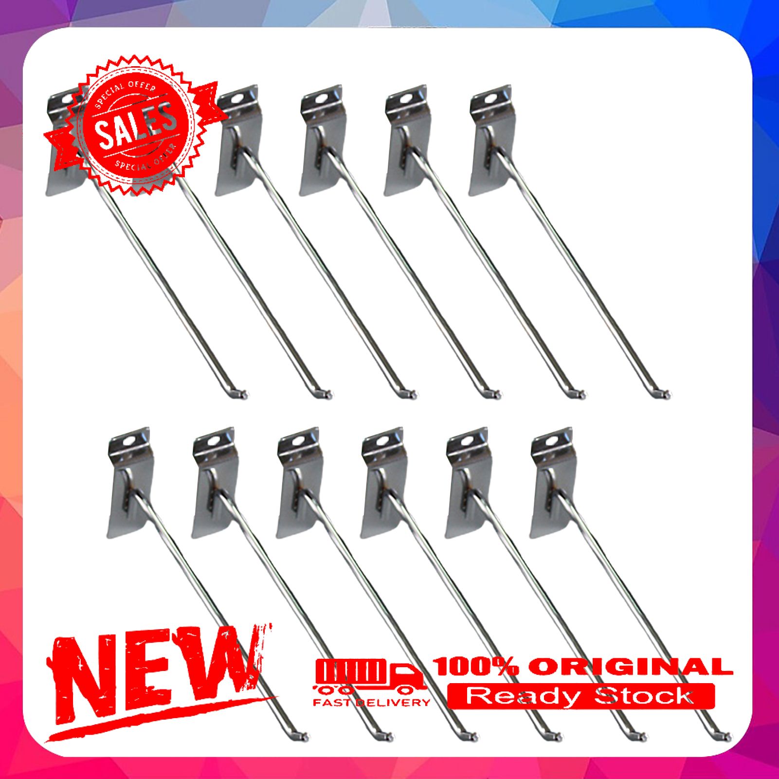 10Pcs Slatwall Hooks Straight Heavy Duty Iron Fitting Prong Hangers for Garages Retail Shops