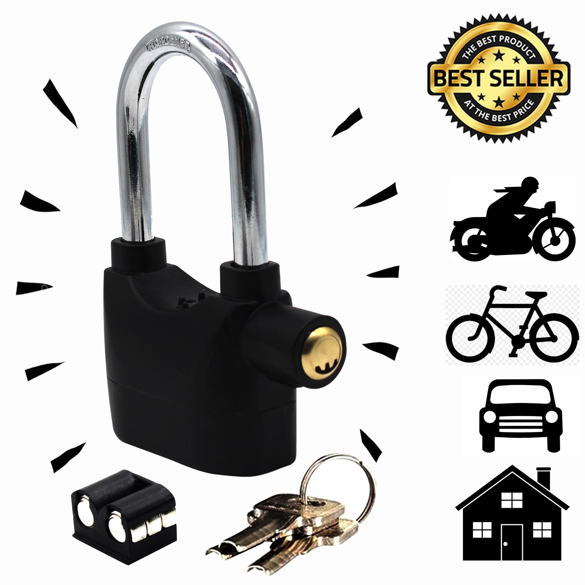 BIG SIZE Security Alarm Lock for Bike and Door - Black and Silver
