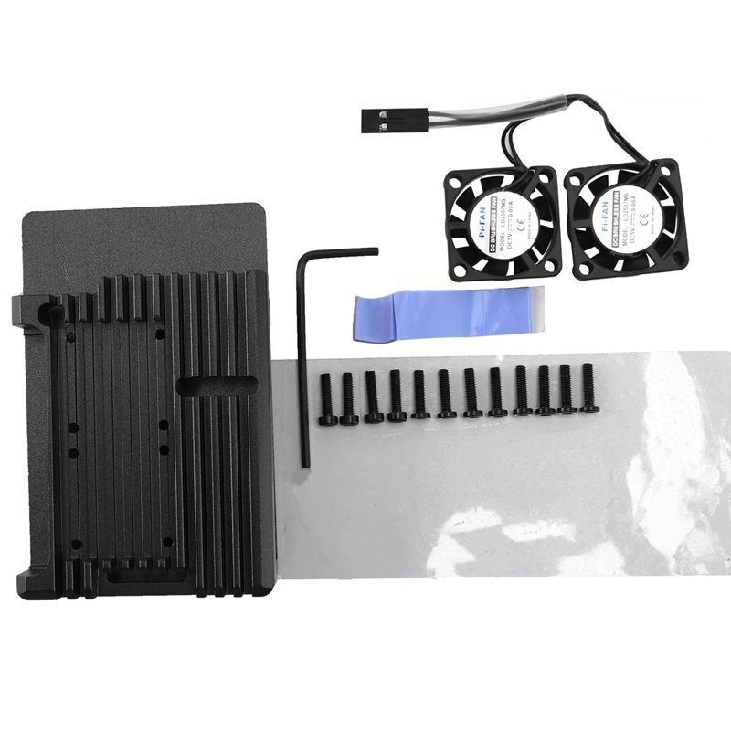 for Raspberry Pi 4 Aluminum Case with Dual Cooling Fan Metal Shell Enclosure for RPI 4 Model B