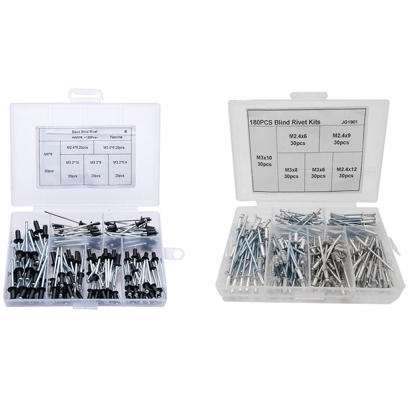 BRADOO- 300Pcs Nail Decoration Blind Rivet Rivet Kits for Furniture Assortment Kit, 120Pcs M2.4 M3.0 M3.2 M4 & 180Pcs M2.4 M3.0