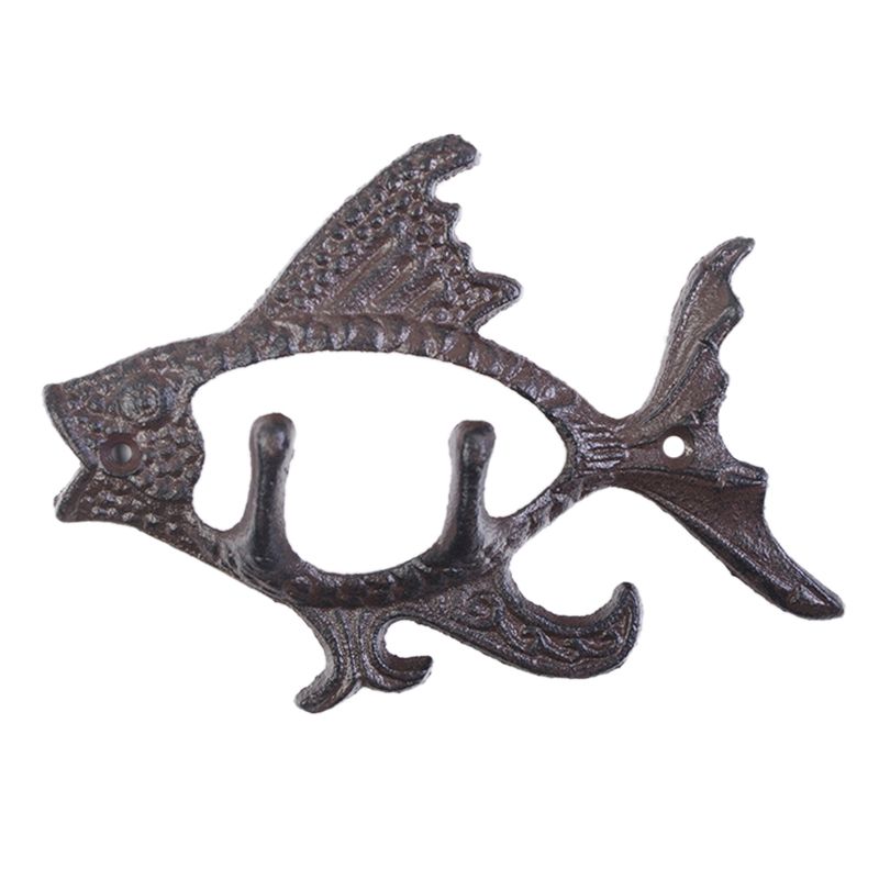 Fish with Two Hooks Ocean Series Cast Iron Wall Hook Wall Mount towel Hanger Hook for Hat, Key, Coats