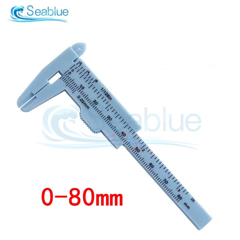 High quality 0-80mm 0-100mm 0-150mm Double Rule Scale Plastic Vernier Caliper Measuring Student Mini Tool Ruler Multiple Colour-0-80mm blue