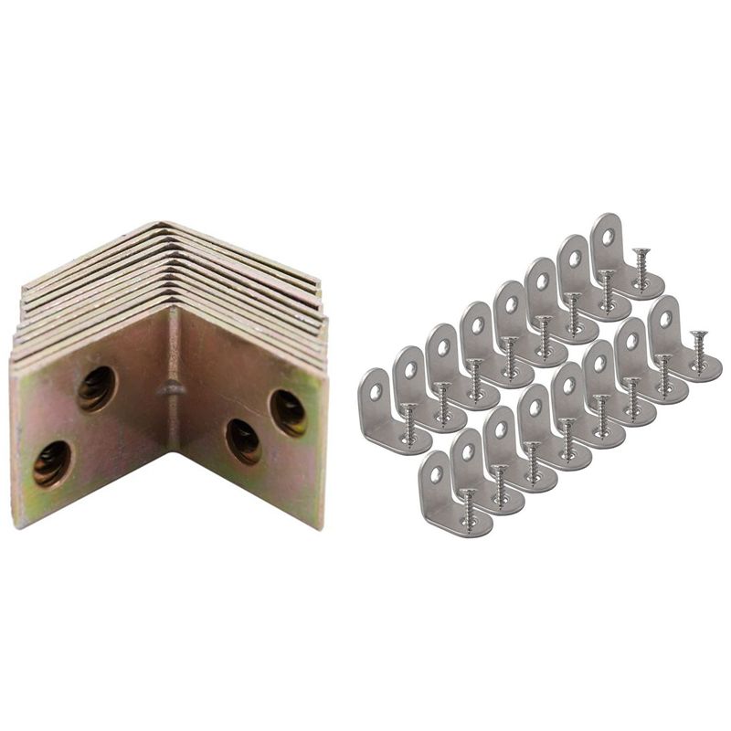 12Pcs Metal Shelf Support 90 Degree Right Angle Bracket & 16x Corner Brace, 20mmx20mm Stainless Steel