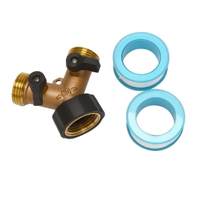 Solid Brass Body Backyard 2 Way Y Valve Garden Hose Connector Splitter Adapter with Comfort Grip (2 Way)