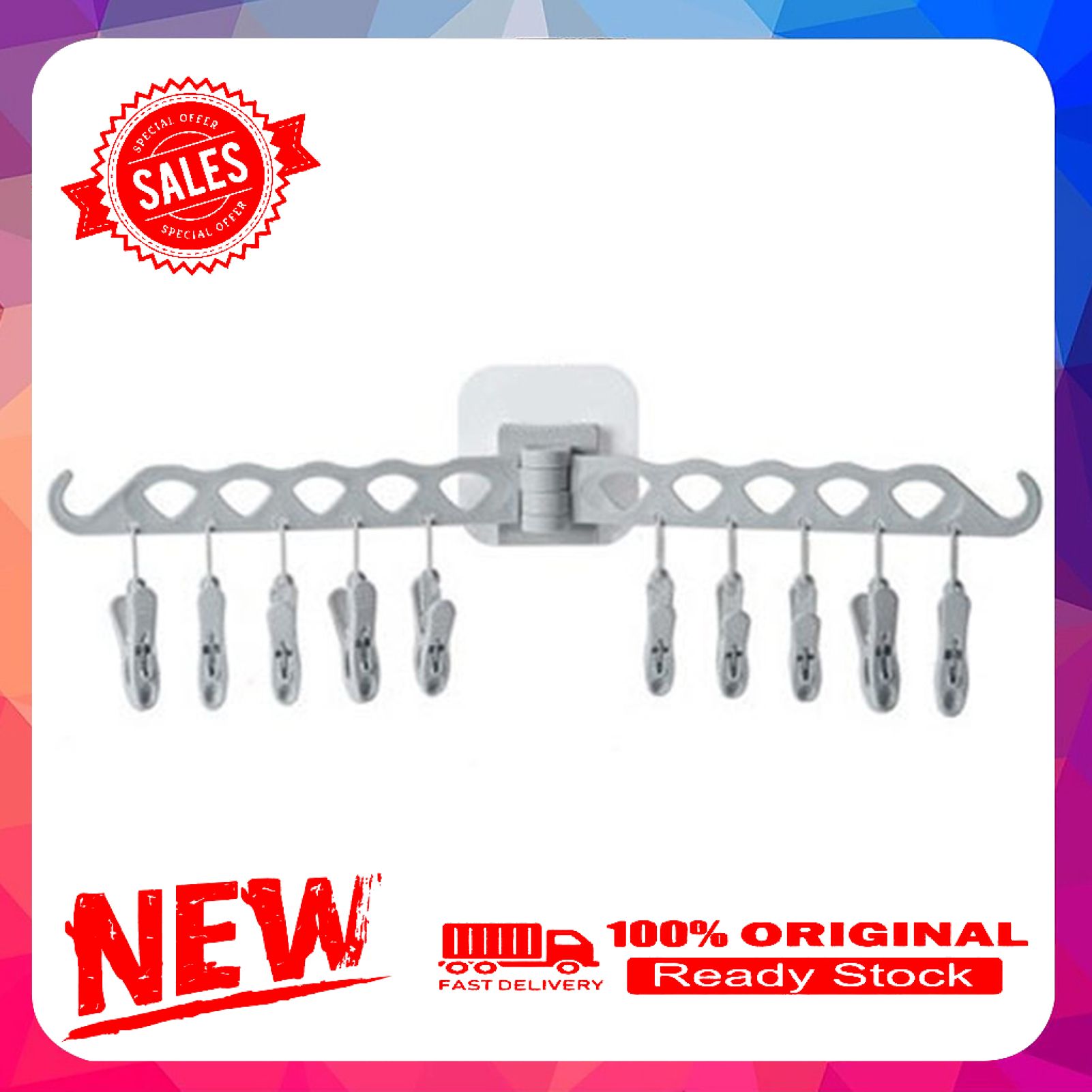 Rotate Cloth Hanger Wall Mount Multifunctional PP 10 Clip Plastic Underwear Drying Rack for Balcony