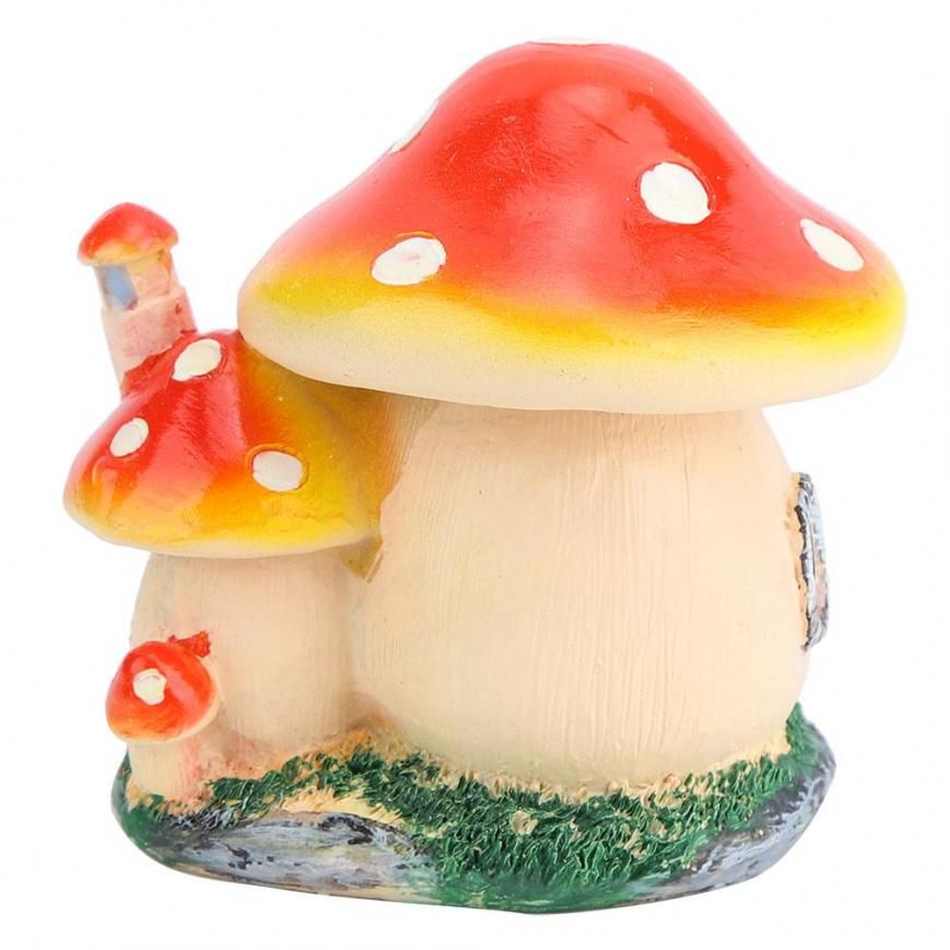 Miniature flower pots fairy doll house resin mushroom garden ornament room lawn decoration (stone window yellow house)