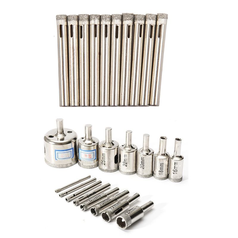 10 x Diamond Holesaw Tile Glass Slate Porcelain Marble Drill Bits Tool & 15PCS 3-42mm Drill Bit Set