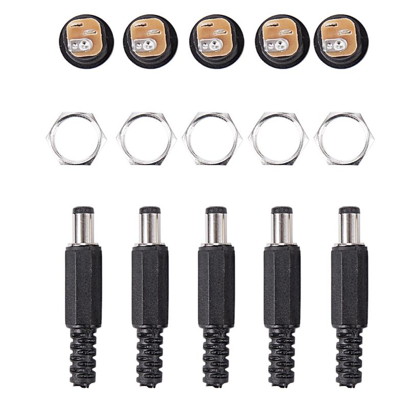 5.5X2.1mm 5pcs DC Female Jack + 5pcs Socket Connector Black