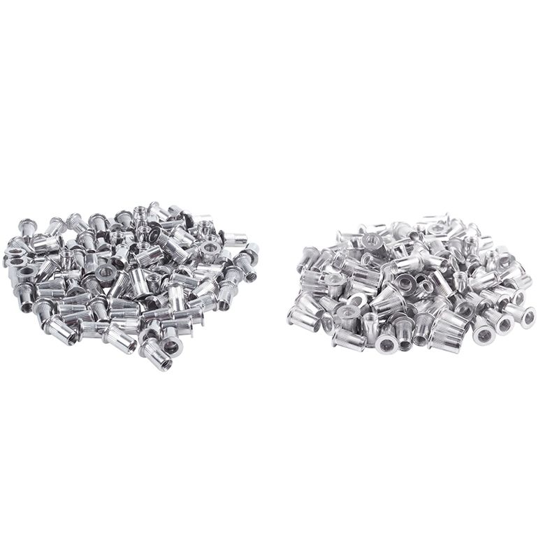 100Pcs M5 Stainless Steel Flat Head Threaded Rivet Nut with 100Pcs M5 Aluminium Flat Head Rivet Nuts Nutserts