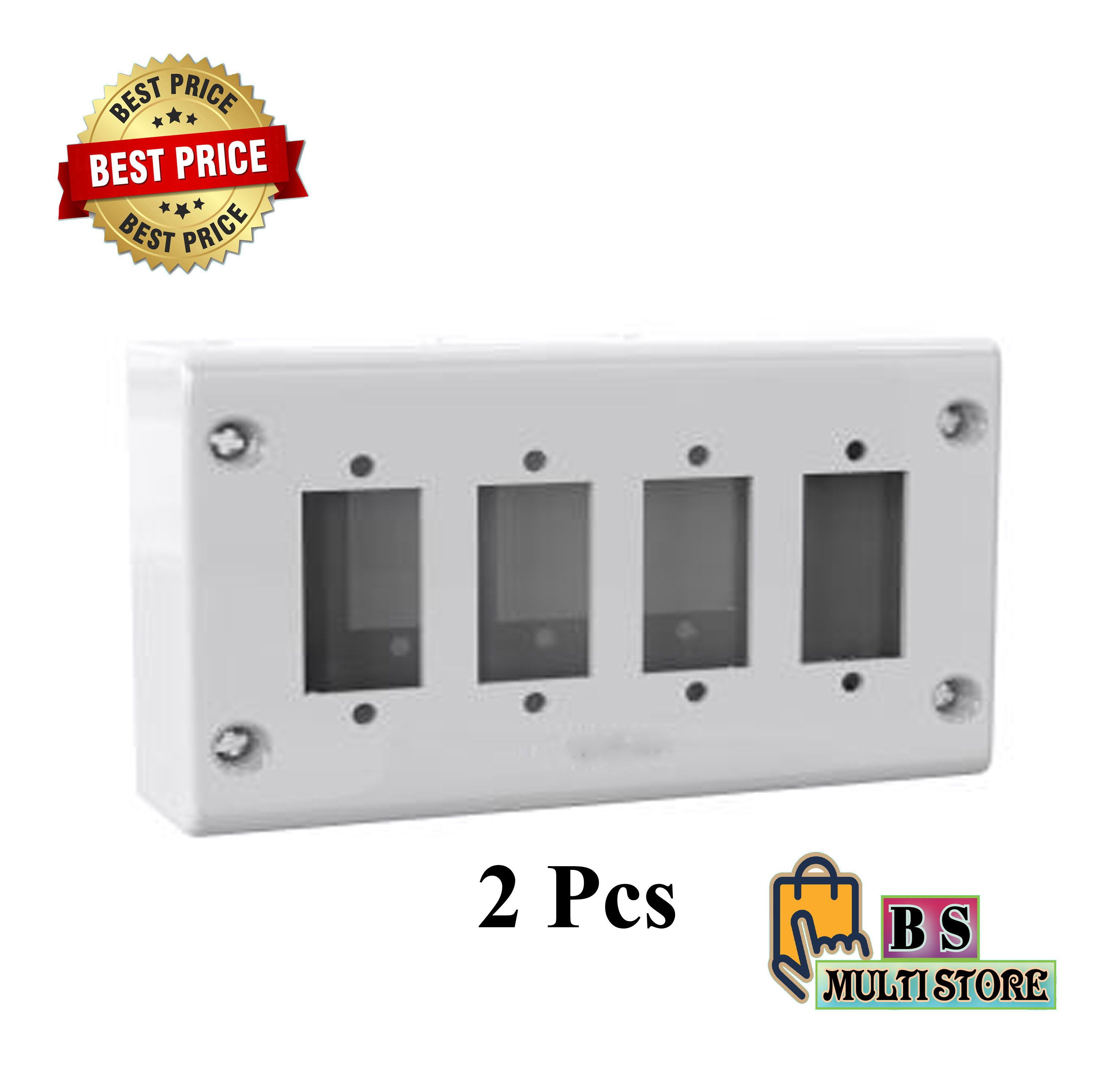 4 Hole Piano Switch Box Plastic Nylon ( Electrical Switch Board of 4  Ghat ) White Color 2 Pcs