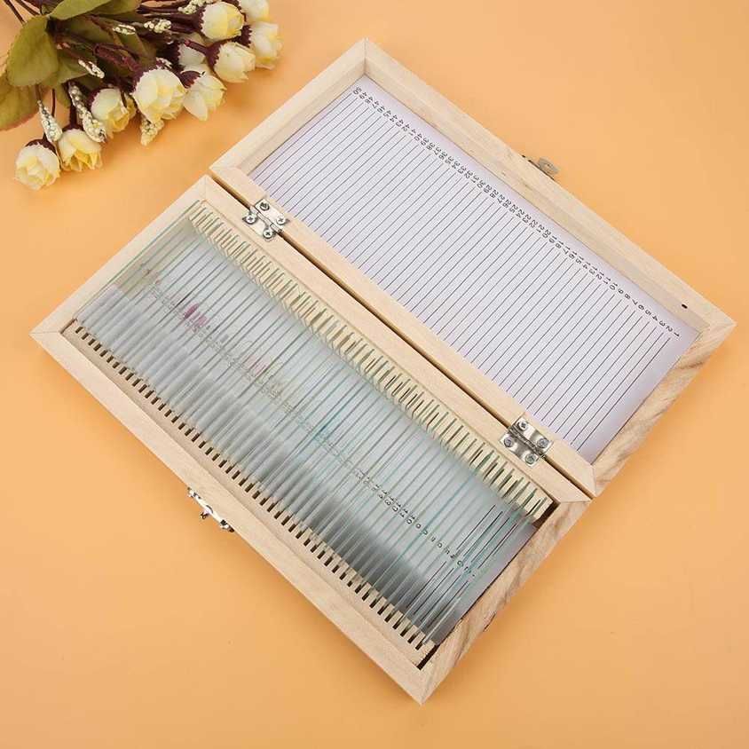 Prepared Slide 50pcs Biology Glass Microscope Slides Lab Specimens With Wood Box