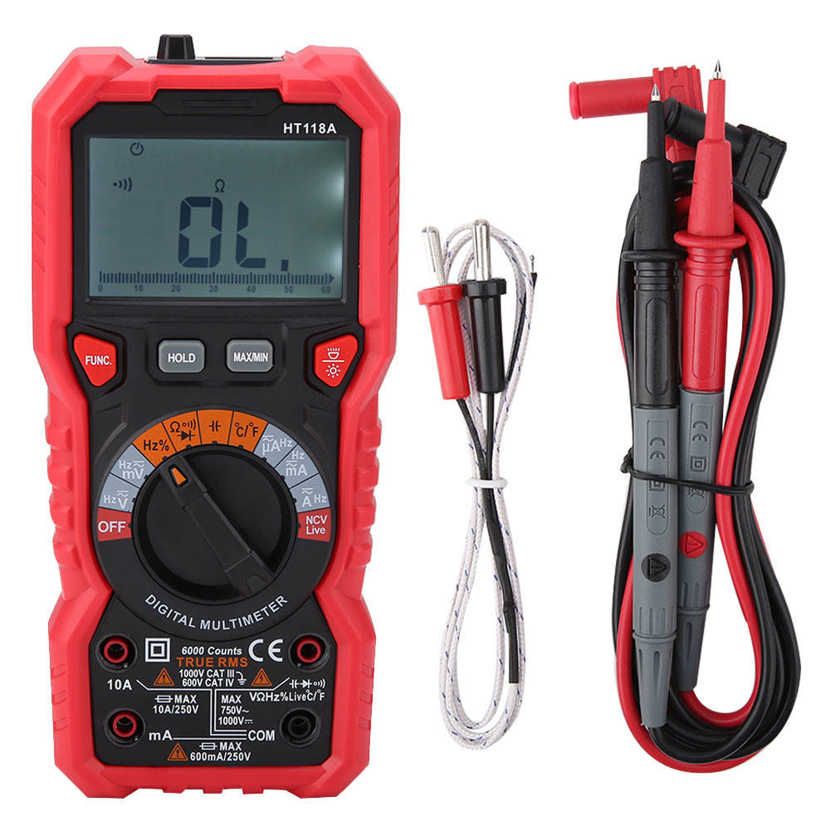 DC Multimeter HT118A Handheld Digital /DC Volt Amp Ohm Capacitance Hz Temp Tester w/ Flashlight
