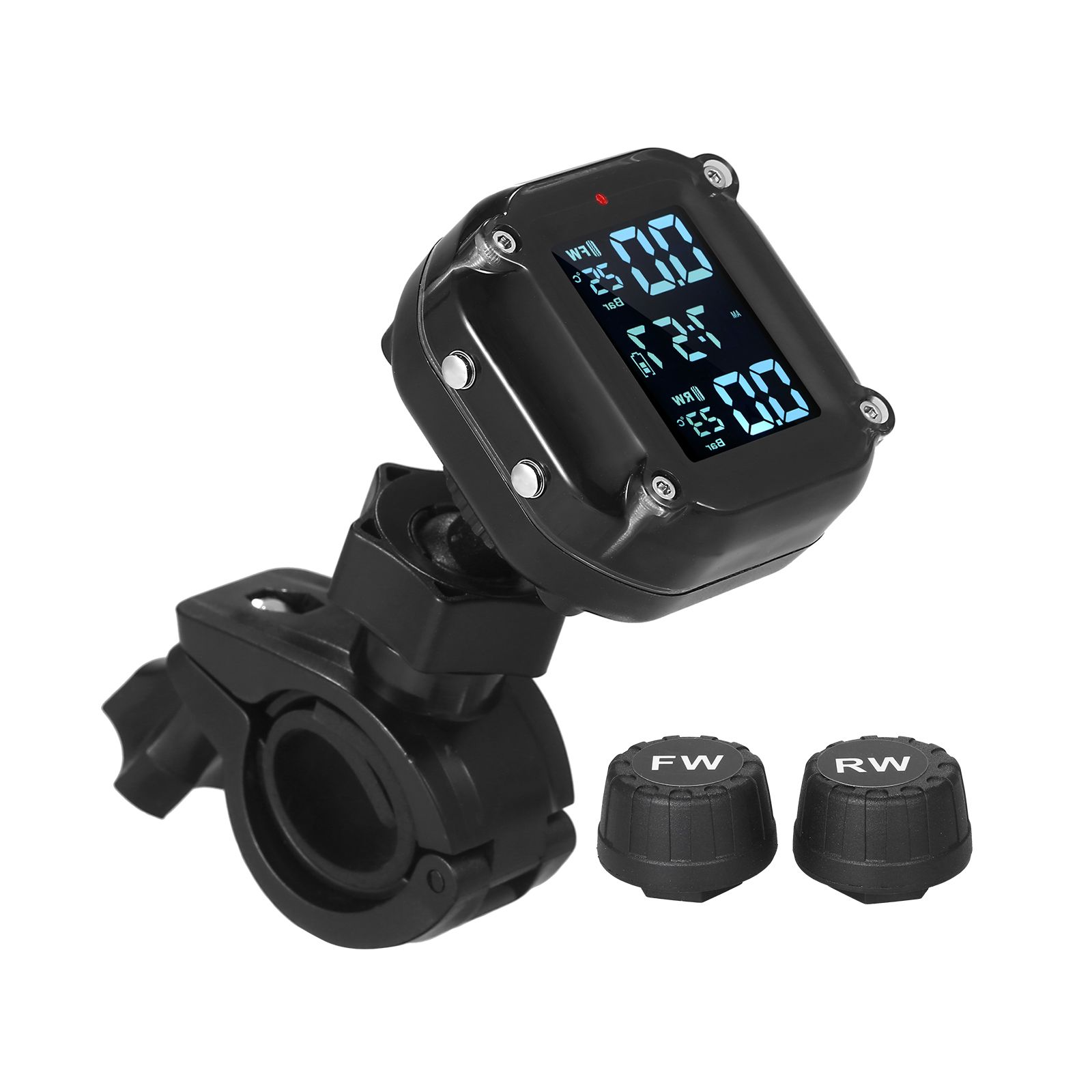 Waterproof Motorcycle Tire Pressure Monitoring System 7 Alarm Modes Wire-less TPMS Auto Wake Up and Sleep Mag-netic Charging Port with 2 External Sensors