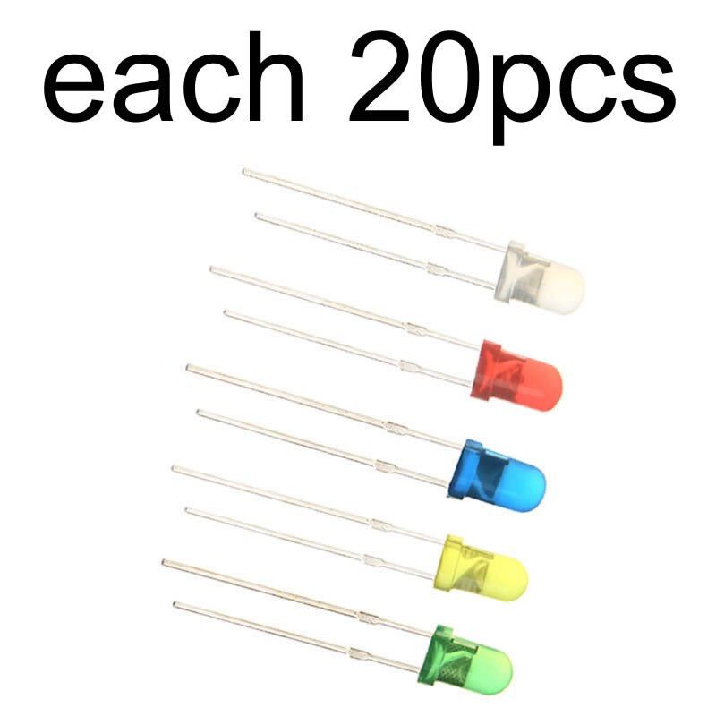 MCIGICM 100pcs 3mm LED Light White Yellow Red Green Blue Assorted Kit DIY LEDs Set electronic diy kit
