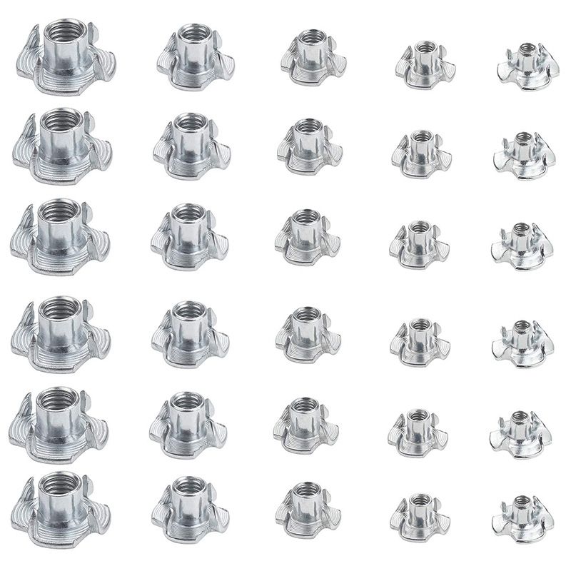 245PCS Zinc Plated M3/M4/M5/M6/M8/M10 Four Claws Nut Speaker Nut T-Nut Blind Pronged Tee Nut Furniture Hardware