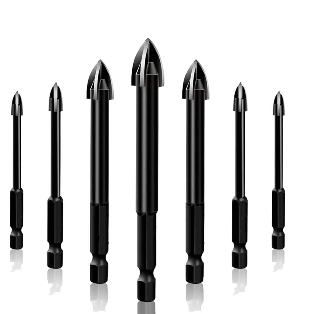 7 Piece Black Efficient Universal Tool,Multifunctional Cross Triple-Cornered Drill Bit Carbide Tip Spear Head(3-12 mm)