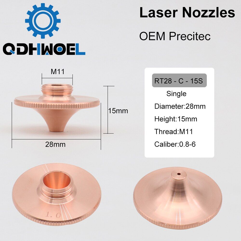 Laser Nozzles Single Double Layer Dia.28mm Caliber 0.8 - 4.0 for FIBER Laser Cutting Head
