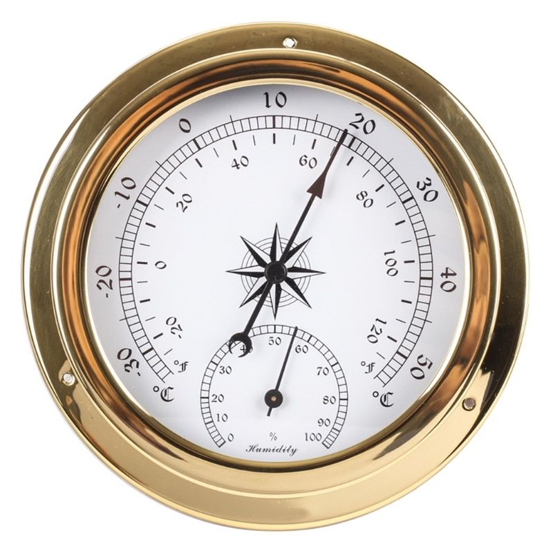 145mm Wall Mounted Thermometer Hygrometer Barometer Watch Tidal Clock Weather Station Copper  Indoor Outdoor Dropship