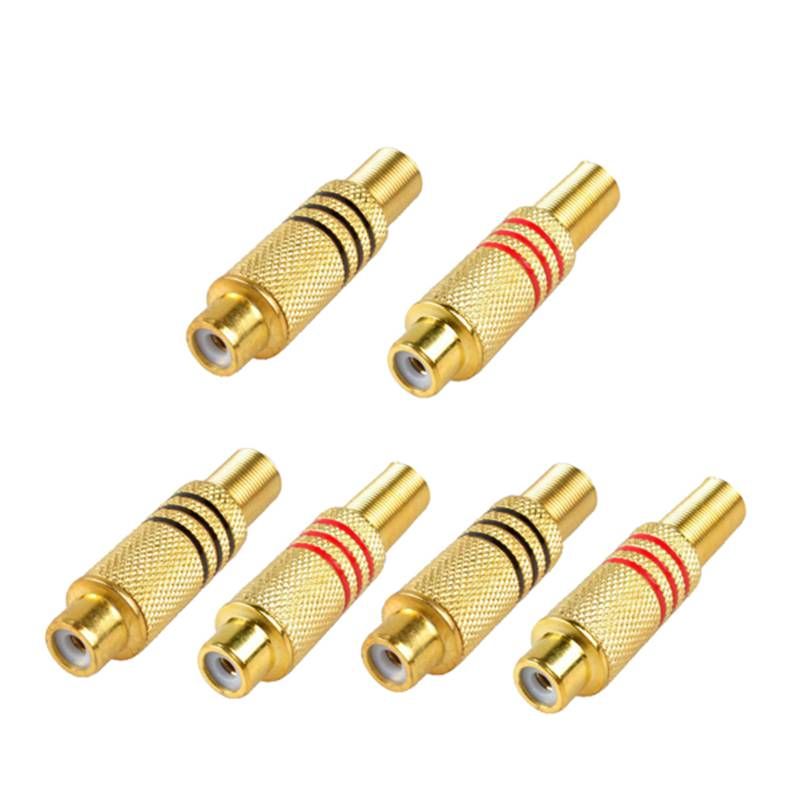RCA Connector Plug,6-Pack RCA Female Plug Screws Audio Video In-Line Jack Adapter Gold Plated Solder Type,gold -  gold