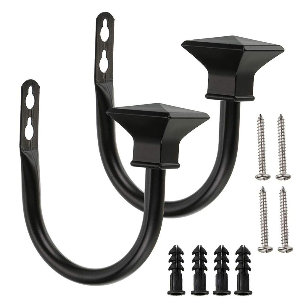 Set of 2 Square Metal Decorative Curtain Hold Backs, Wall Mounted Window Drapery Tiebacks for Bedroom, Livingroom, Office Come with Screws, Black