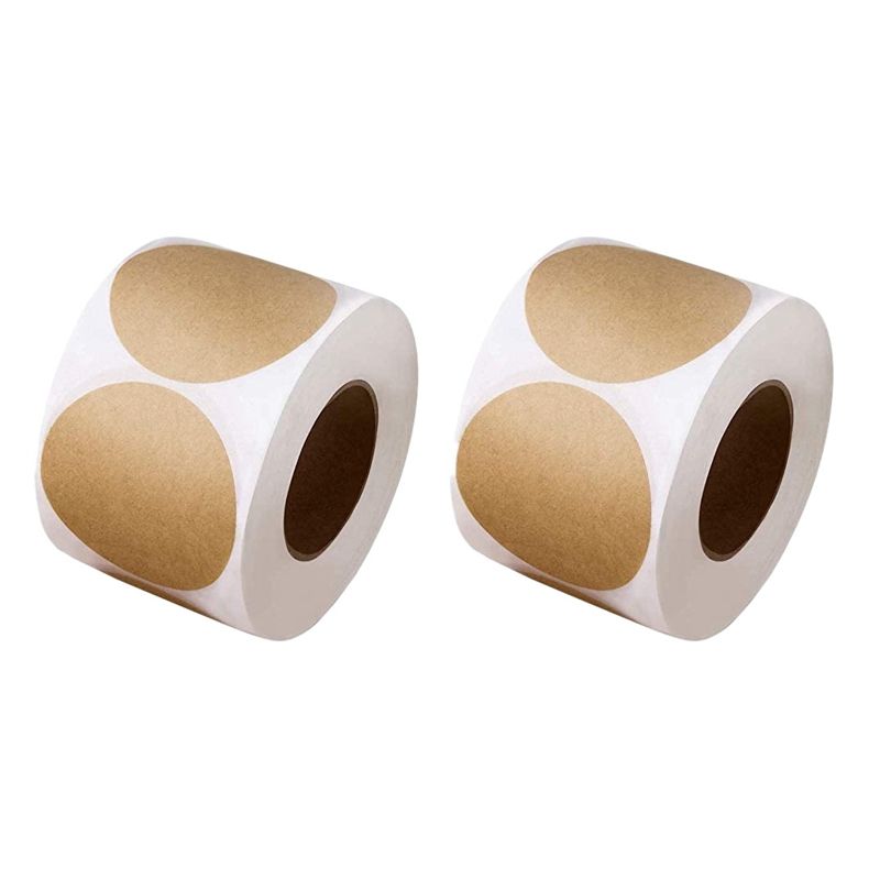2 Rolls Kraft Paper Stickers (500 Sheets Per Roll)-Round Blank Stickers Suitable for Crafts Finishing Can Labels