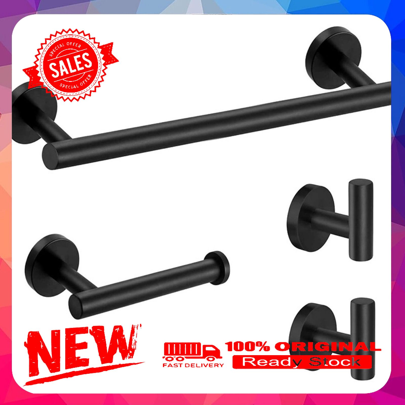 4Pcs/Set Toilet Paper Holder Wall-Mounted Versatility Stainless Steel Towel Toilet Hanging Rod for Bathroom