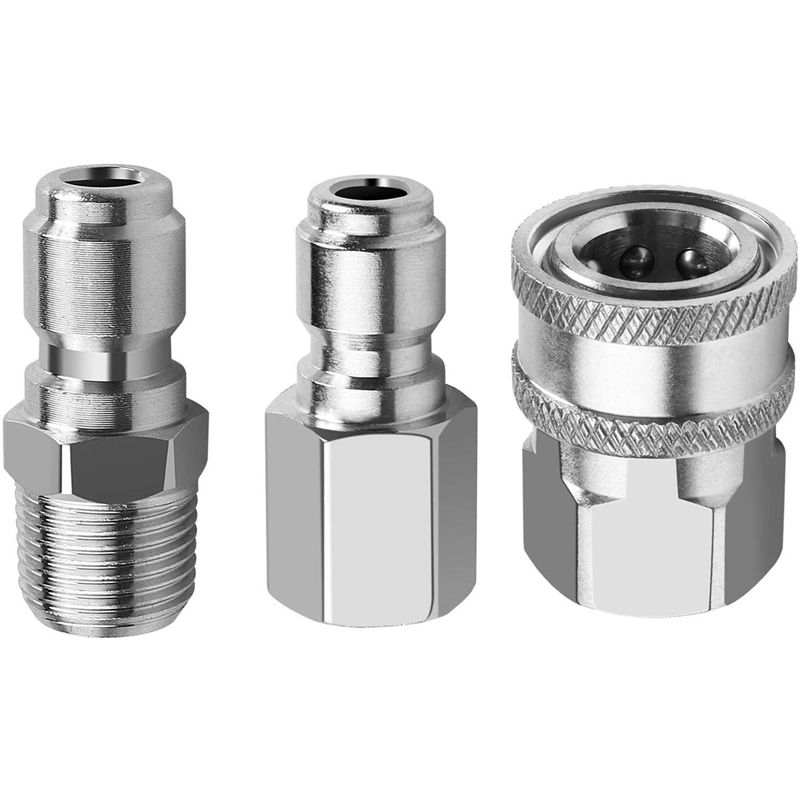 NPT 3/8 Inch Male and Female Quick Connector Kit Pressure Washer Adapter Set and 1 Pieces NPT 3/8 Inch Pressure Washers Quick Connector Plug Male Nipple