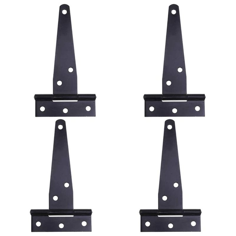4 PCS 6 Inch Heavy Duty Door Hinges T-Strap Tee Shed Hinge Gate Hinges for Wooden Gates Hinges (Black)