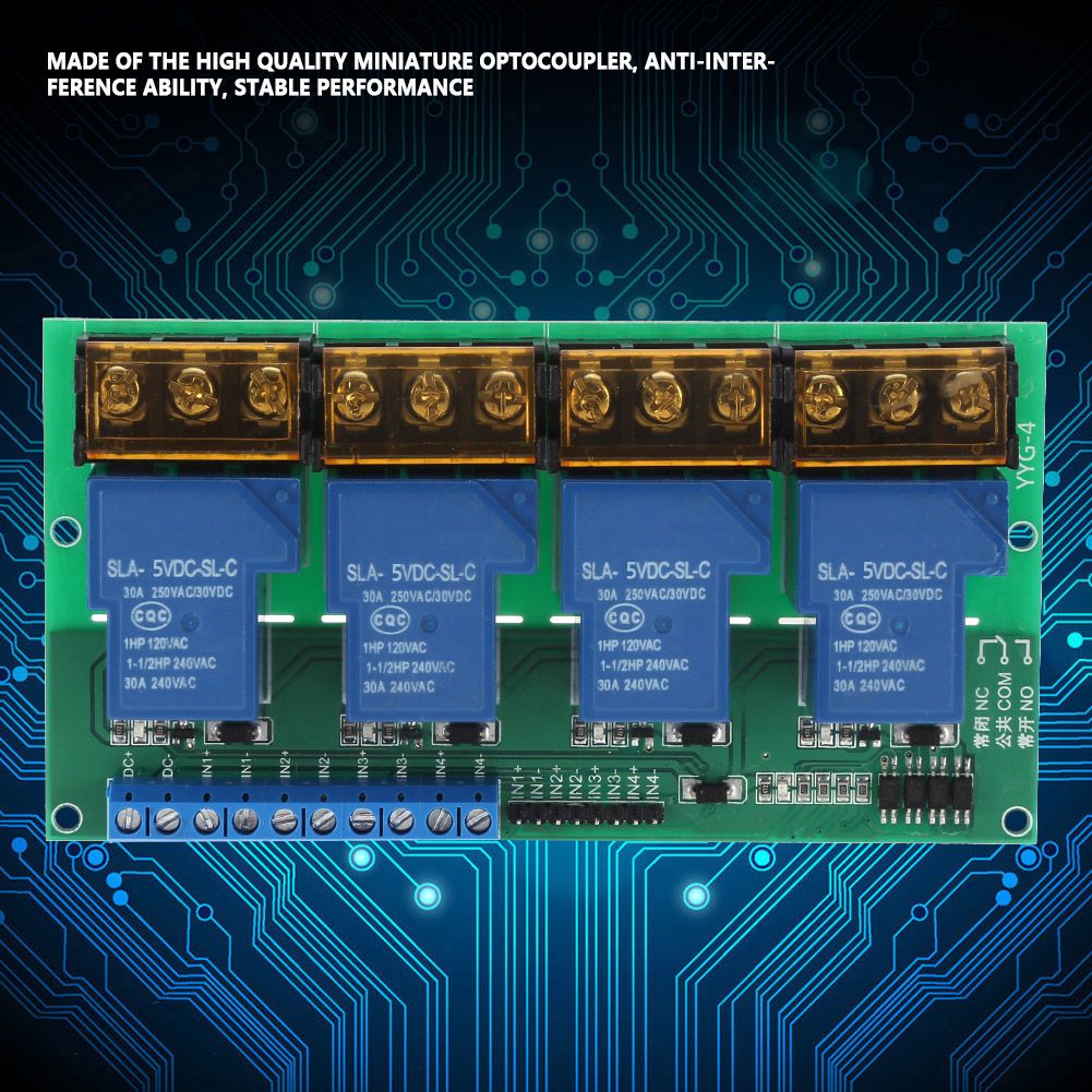 Four Way Relay Module High Power Control Panel Optocoupler Isolation 30A YYG-4