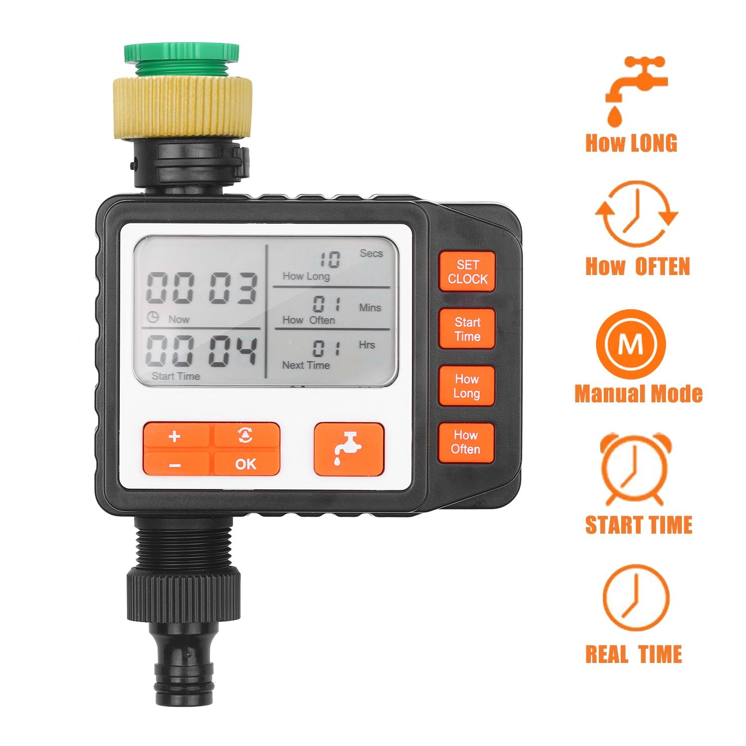 3in WaterTimer Programmable Single Outlet Automatic On Off Water Faucet Hose Timer Irrigation System Controller with Manual Mode