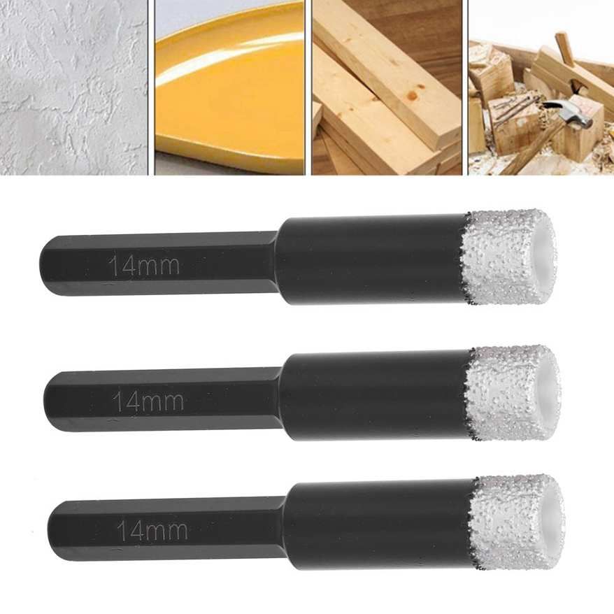 Dry Diamonds Drill 3Pcs Vaccum Brazed Tile Bits Marble Granite Hole Saw Cutter 14mm