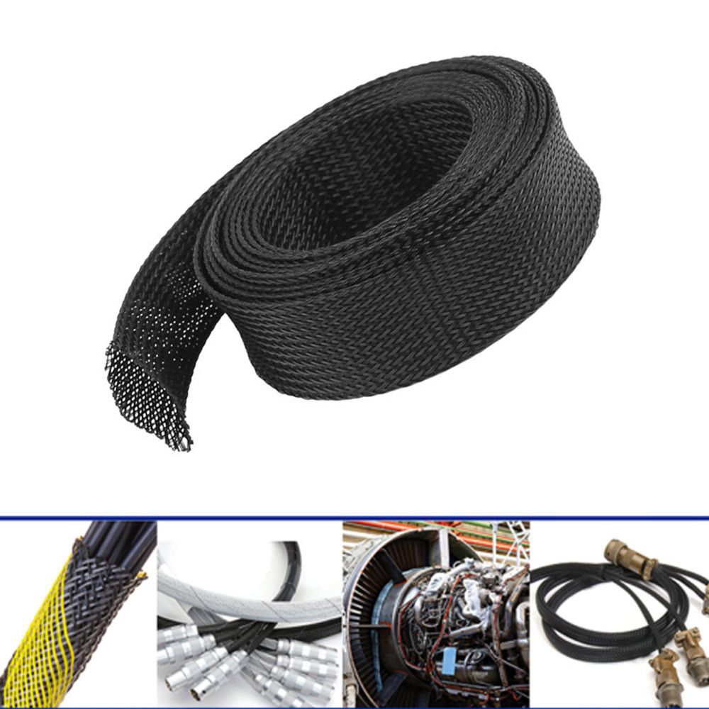 Black PET Expandable Tight Braid Sleeving Wire Protection Cable Insulation
