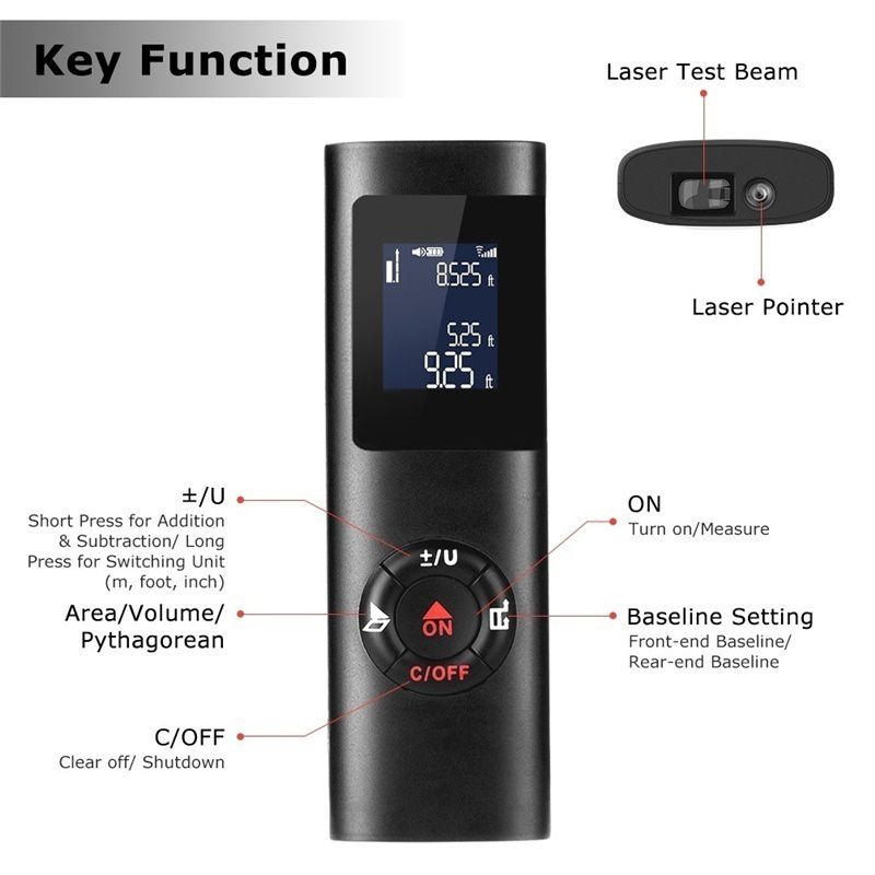 Portable Laser Distance Meter Mini Laser Rangefinder Rechargeable 40M Digital Laser Rangefinder Measure Diastimeter