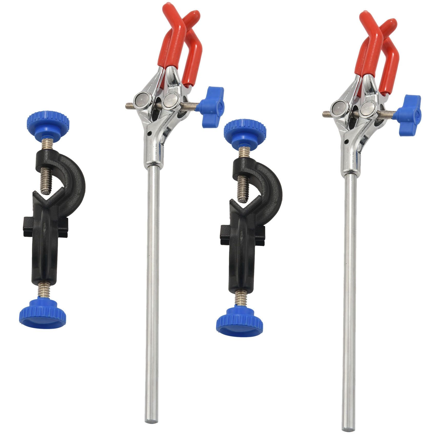 2X Lab Clamp 3 Prong Finger Style Rubber-Coated Head A Black Laboratory Stand Clip