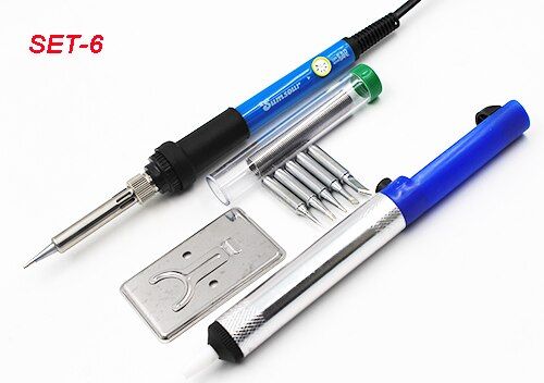 EU US Plug 60W 220V 110V Adjustable Temperature Electric Soldering Iron Kit With Iron Tips Sucker Stand Tweezers Solder Wire Box