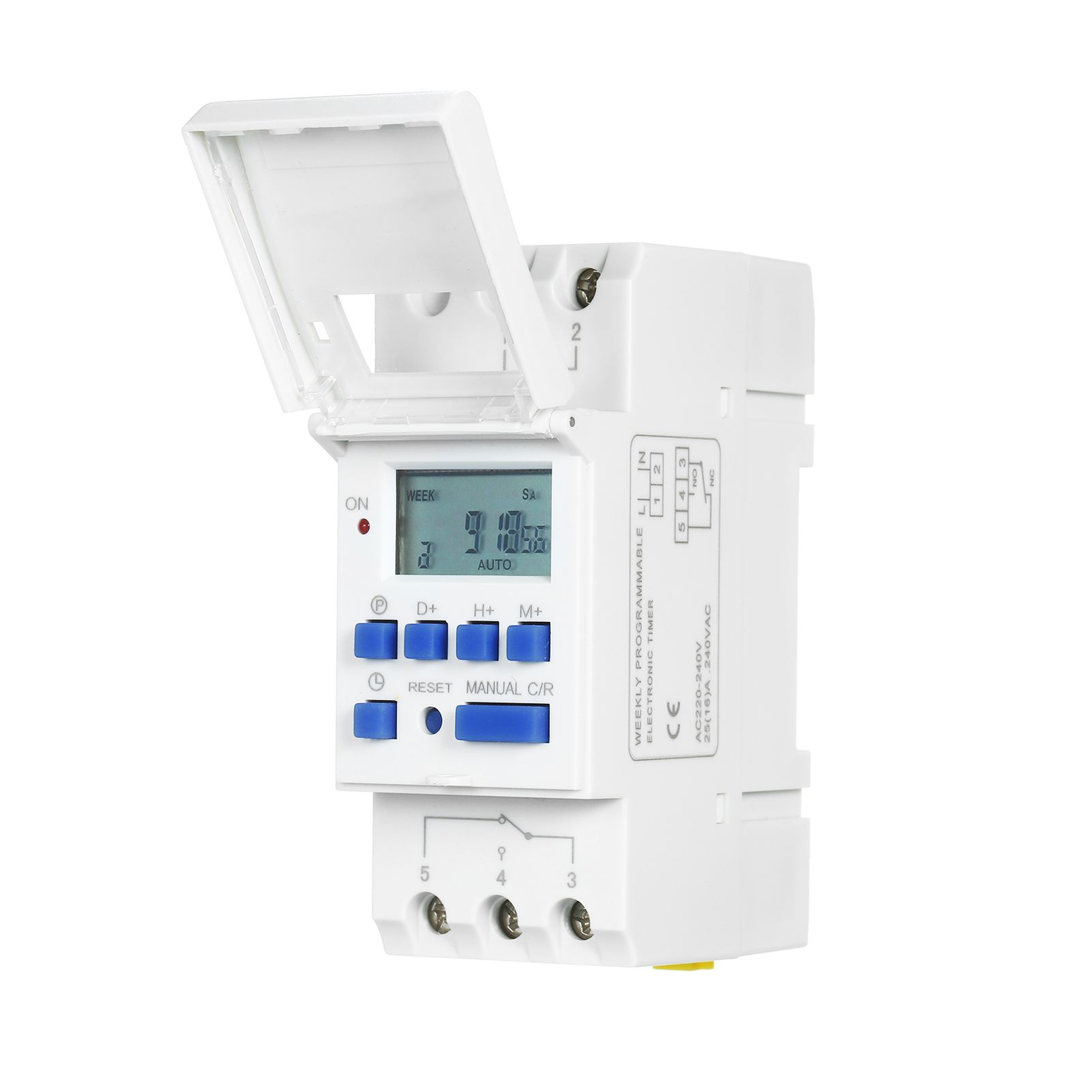 AC/DC 12V/24V/110V/220V THC15A Digital LCD Power Programmable Timer Switch Relay 16A Amp Electronic Weekly 7 Days 16 On & Off Relay Timer Control Din Rail Mount Timing Switch