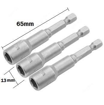 Tolsen 3pcs Magnetic Nut Socket Set (13mm x 65mm) Tek Screw Bits 77848