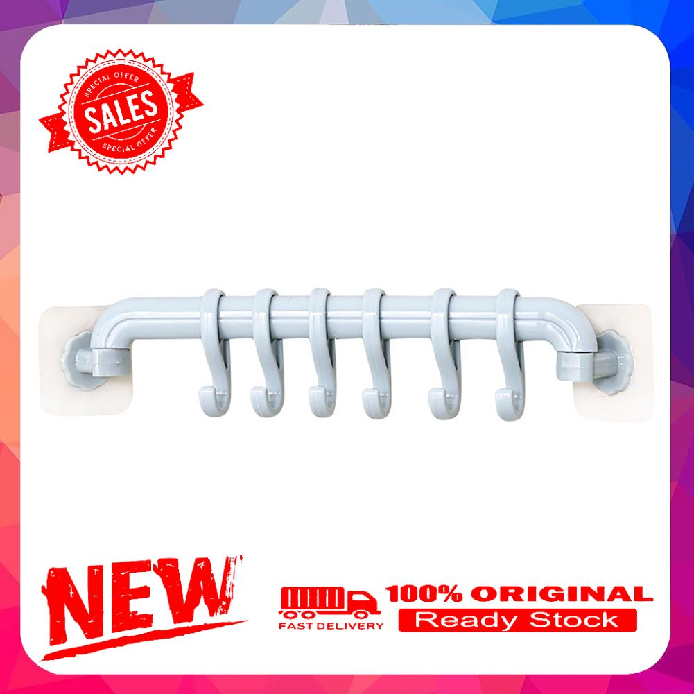 Creative 6Hooks Towel Rack Bathroom Kitchen Wall Rotated Base Corner Holder Tool