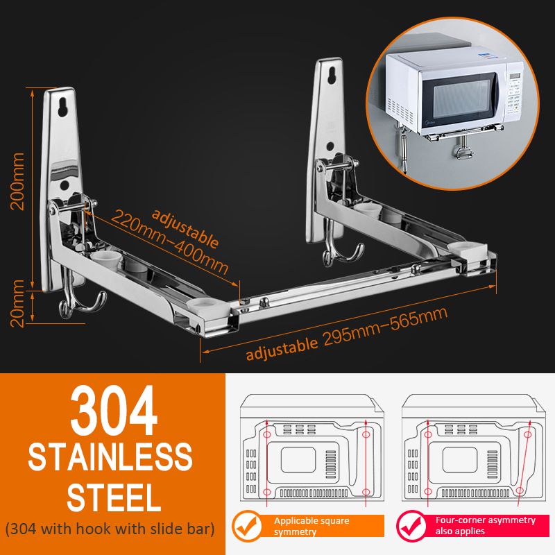 Thick 201 304 Stainless Steel Microwave Oven Shelf Wall-Mounted Kitchen Rack Retractable Bracket Oven Rack hot sell