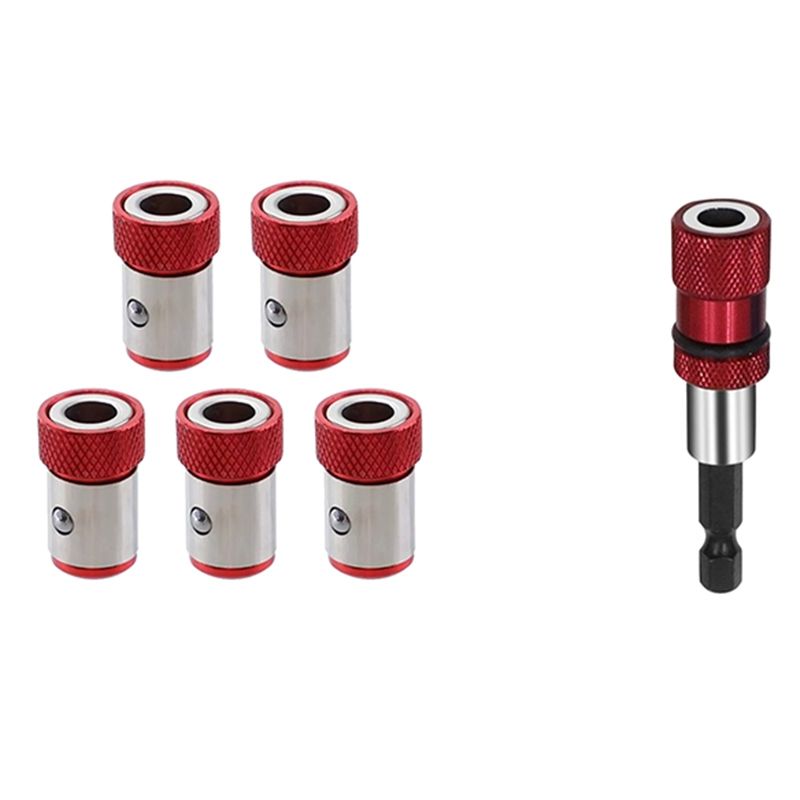 1 Pcs 1/4 Hex Shank Electric Drill Magnetic Screwdriver Bit Holder Tool & 5Pcs Magnetic Ring Screw Catcher Holder