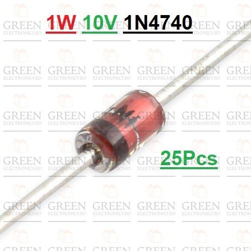 25Pcs- Zener Diode 1W 10v 1N4740 Through Hole Voltage Regulator Zener Diodes DO-41 DIP Values Assortment Kit For Electronics DIY