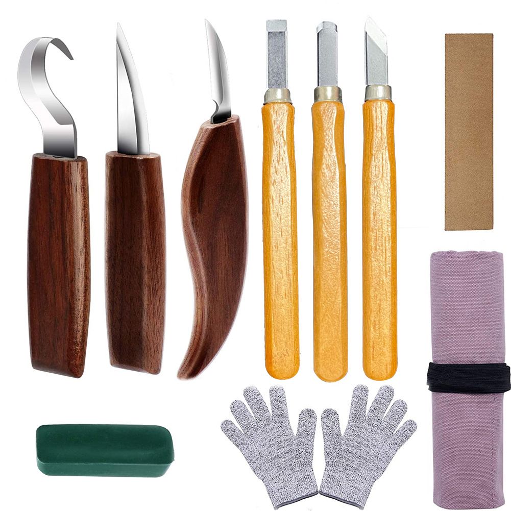 9PCS/10PCS (Optional) Wood Handle Steel Carving Cutter Wood Cutter Scrape Spoon Carving Cutter Woodworking Hand Tool Set