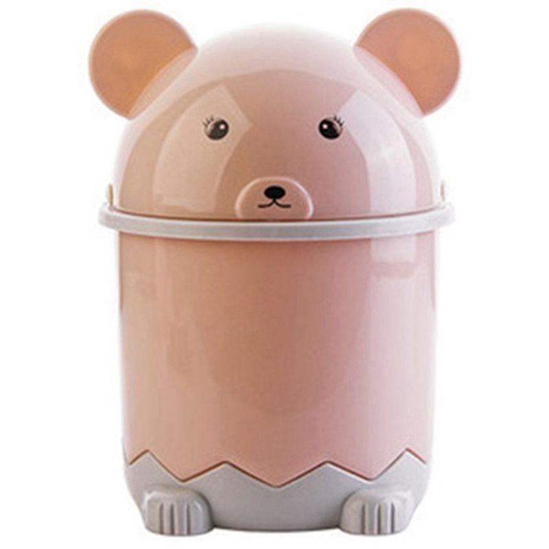 Creative Cute Desktop Trash Desktop With Lid Small Paper Basket Mini Flip Plastic Trash Can Pink